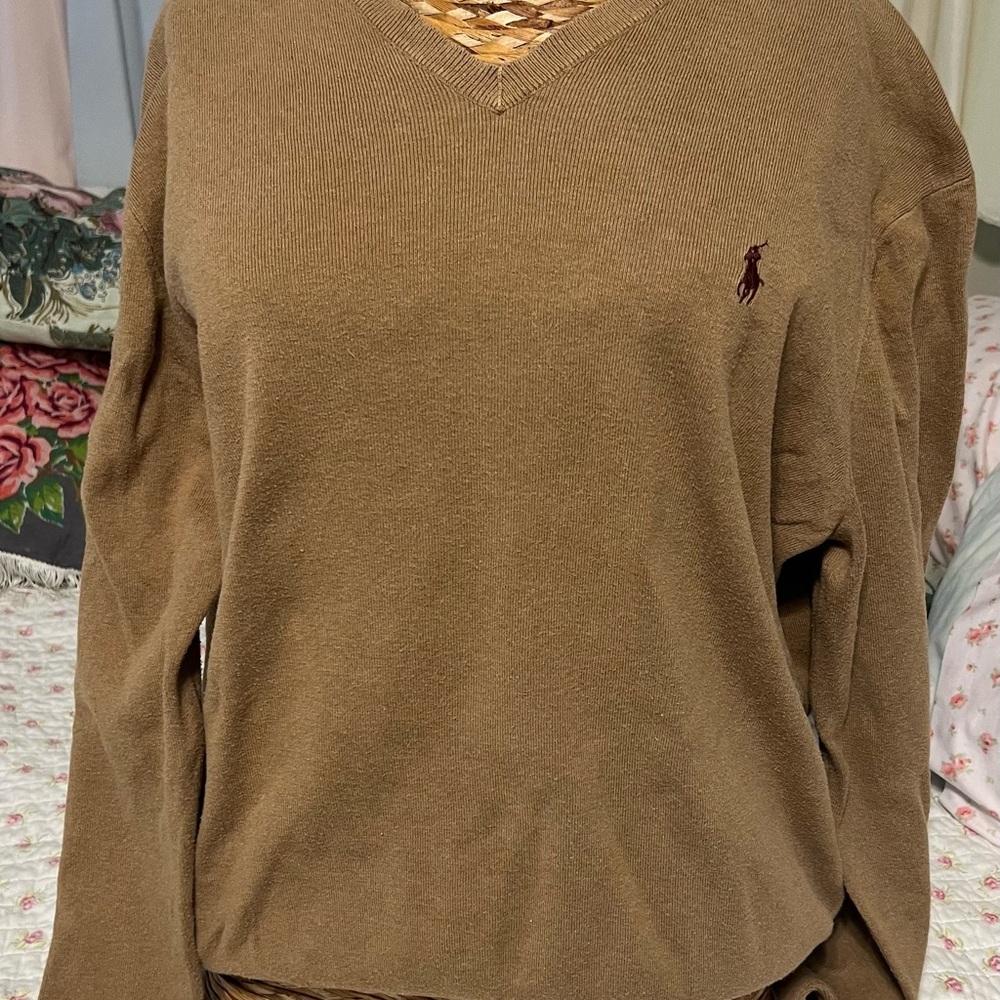 Ralph Lauren Men's Tan V-Neck Sweater